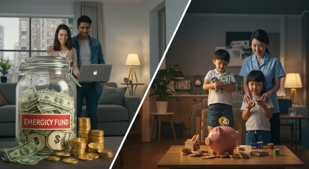 共働き・片働きで生活防衛資金の貯まり方や考え方が違うことを示すイメージ画像